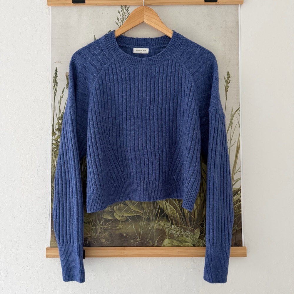 Blue Ribbed Crew Neck Sweater - Picture 2 of 5